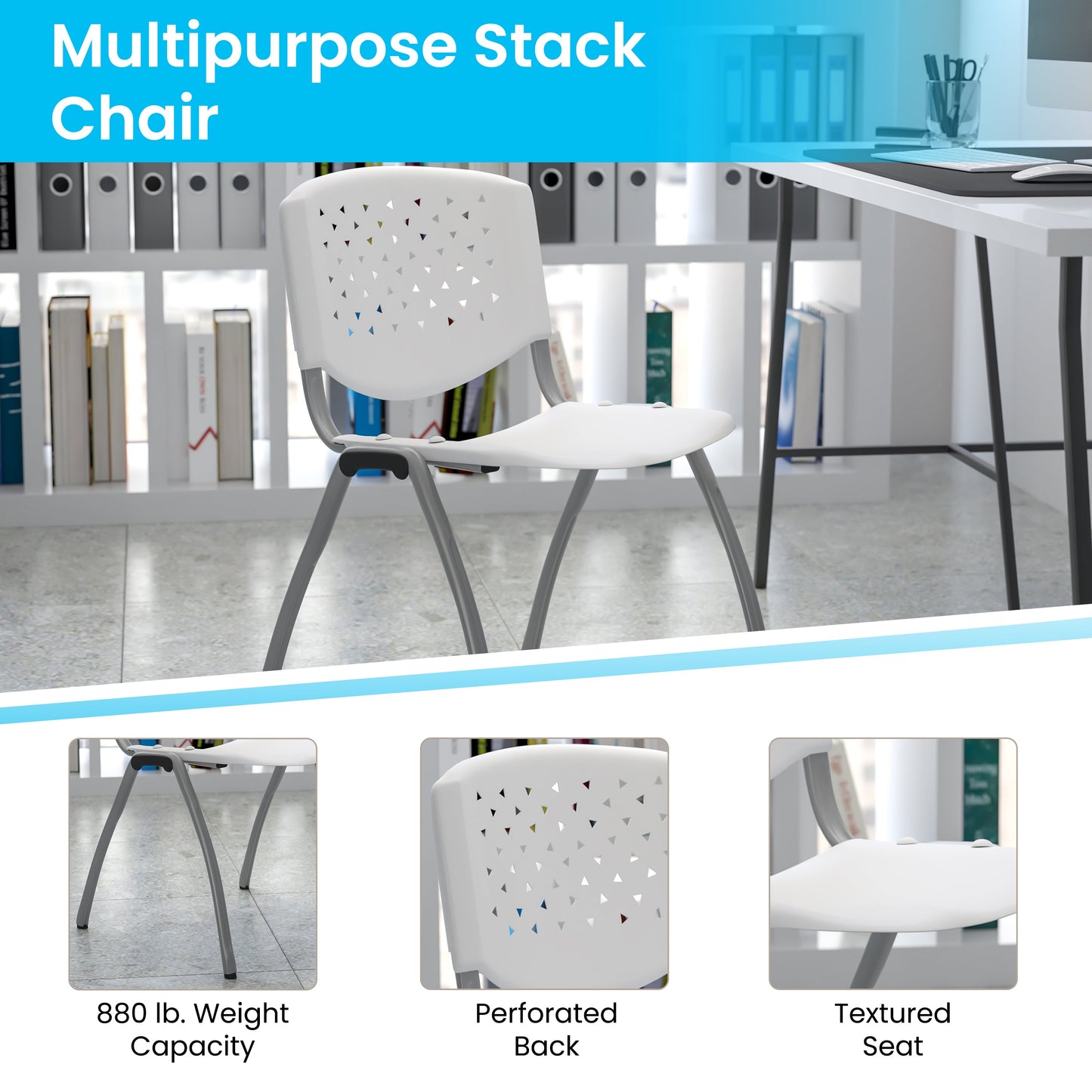 White Plastic Stack Chair RUT-F01A-WH-GG