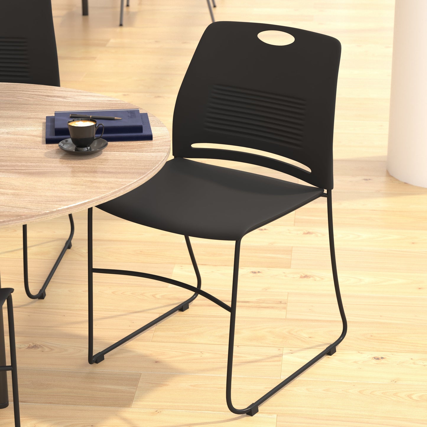 Black Sled Base Stack Chair RUT-NC499A-BK-GG