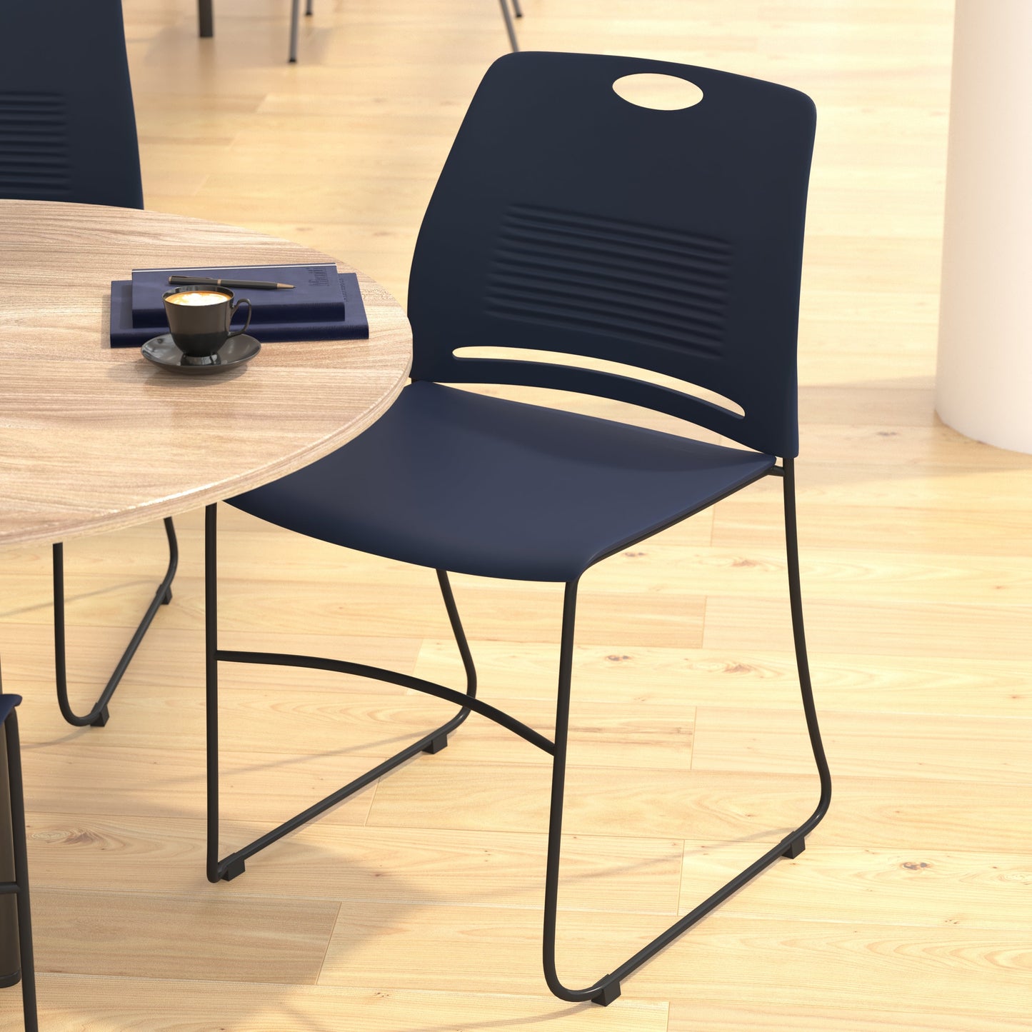 Navy Sled Base Stack Chair RUT-NC499A-NAVY-GG