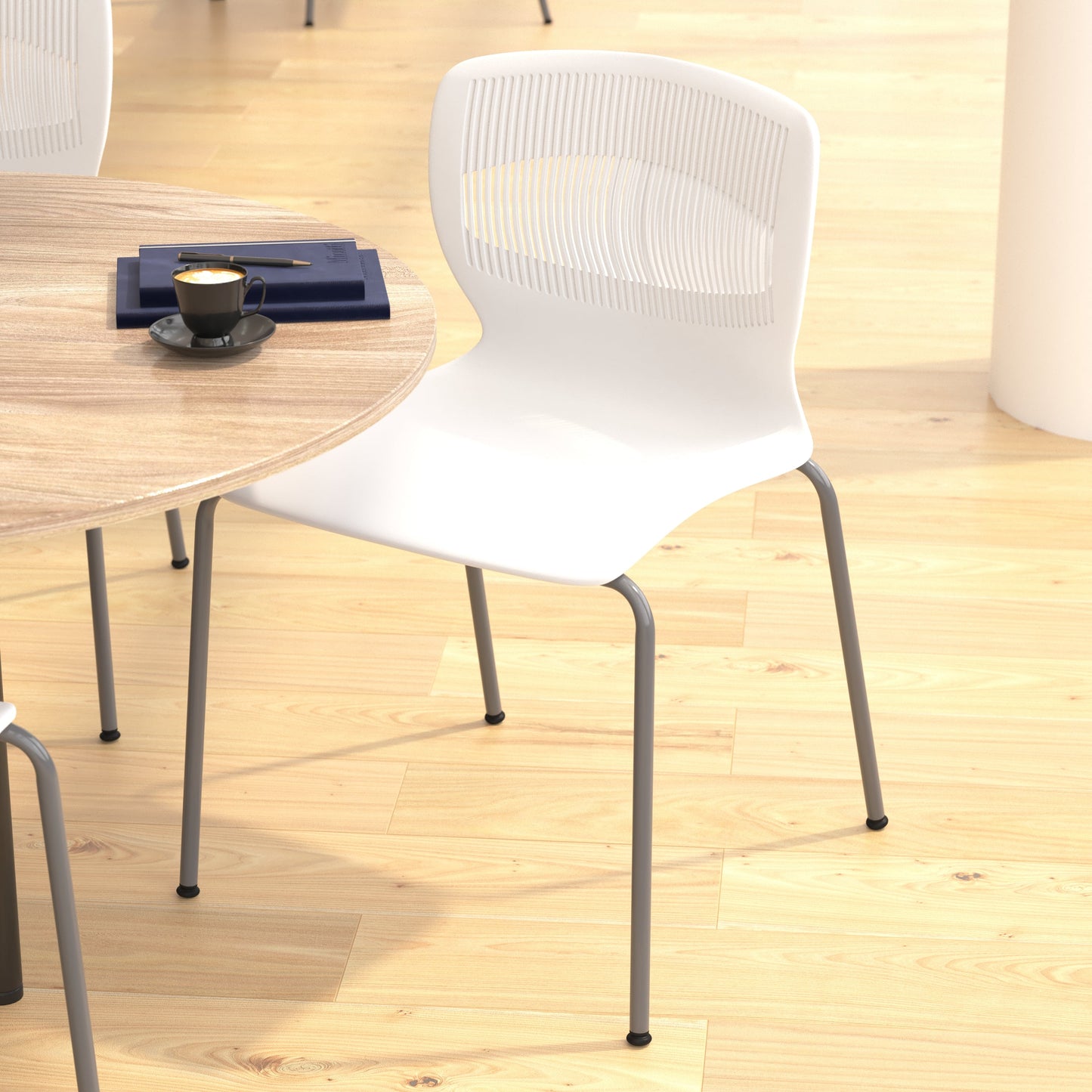 White Plastic Stacking Chair RUT-NC618-WH-GG