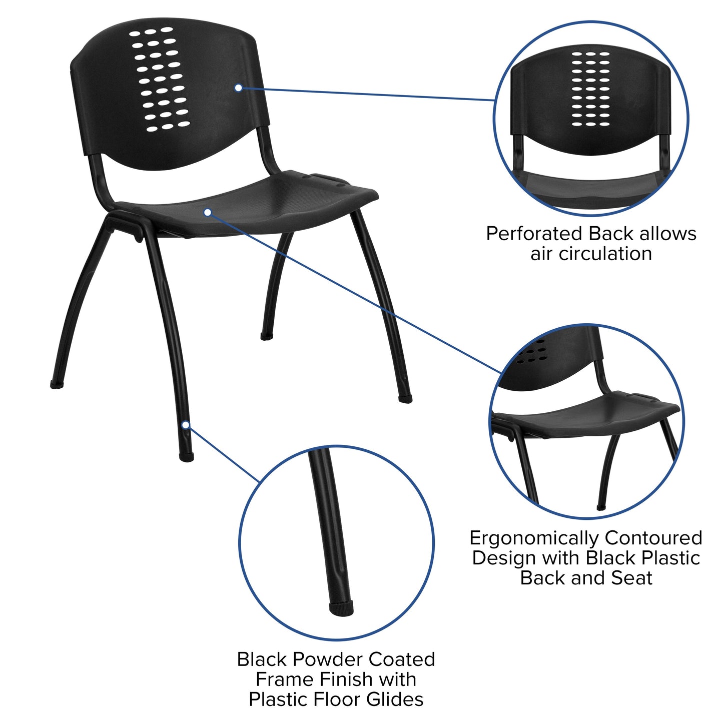 Black Plastic Stack Chair RUT-NF01A-BK-GG