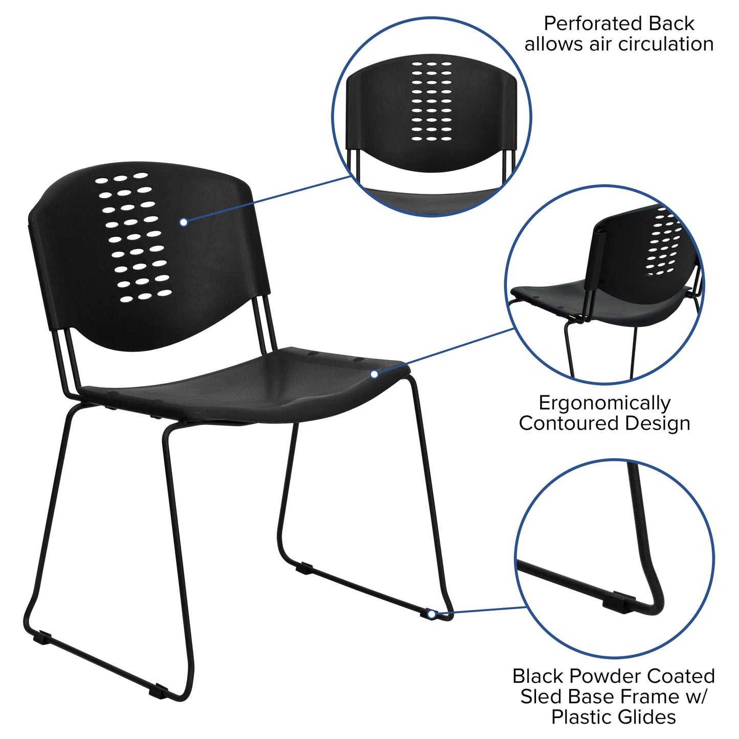 Black Plastic Stack Chair RUT-NF02-BK-GG