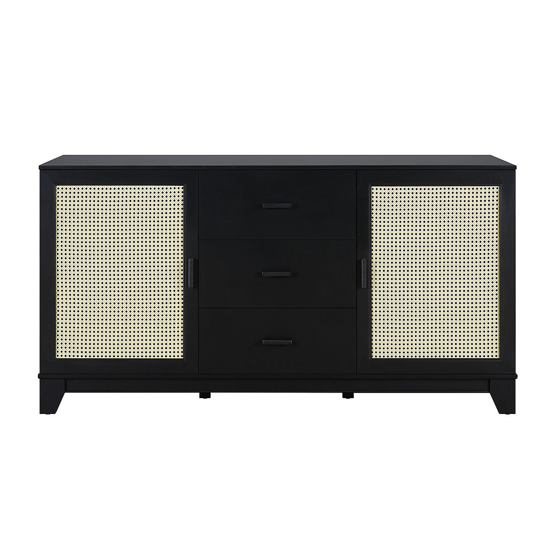 Manhattan Comfort Sheridan 59.05 Modern Cane Sideboard with Adjustable Shelves in Black