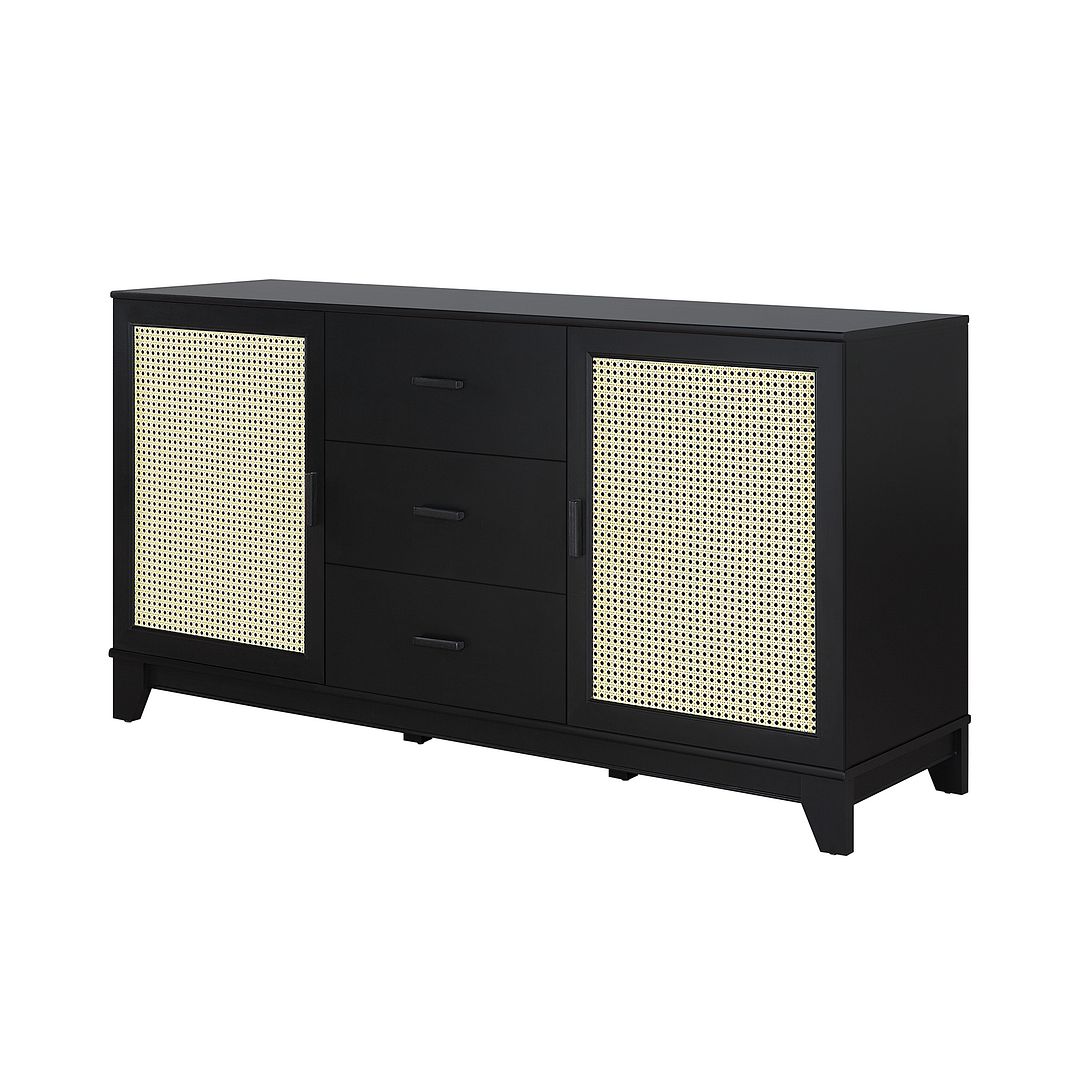 Manhattan Comfort Sheridan 59.05 Modern Cane Sideboard with Adjustable Shelves in Black