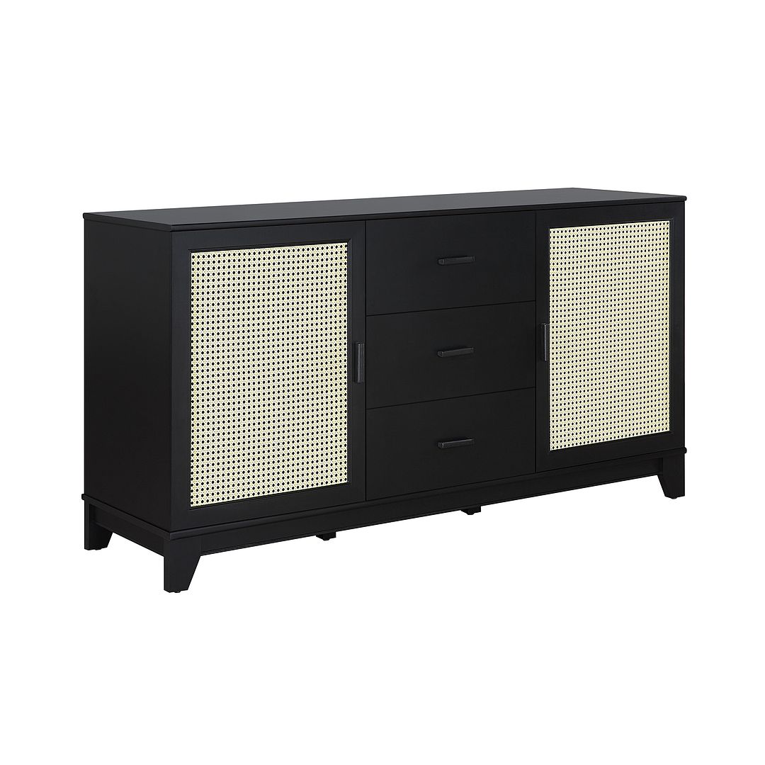 Manhattan Comfort Sheridan 59.05 Modern Cane Sideboard with Adjustable Shelves in Black