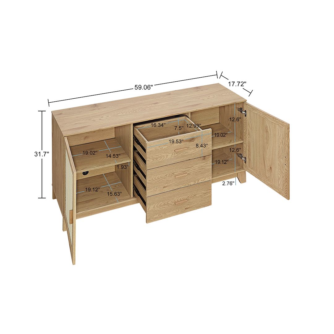 Manhattan Comfort Sheridan 59.05 Modern Cane Sideboard with Adjustable Shelves in Nature