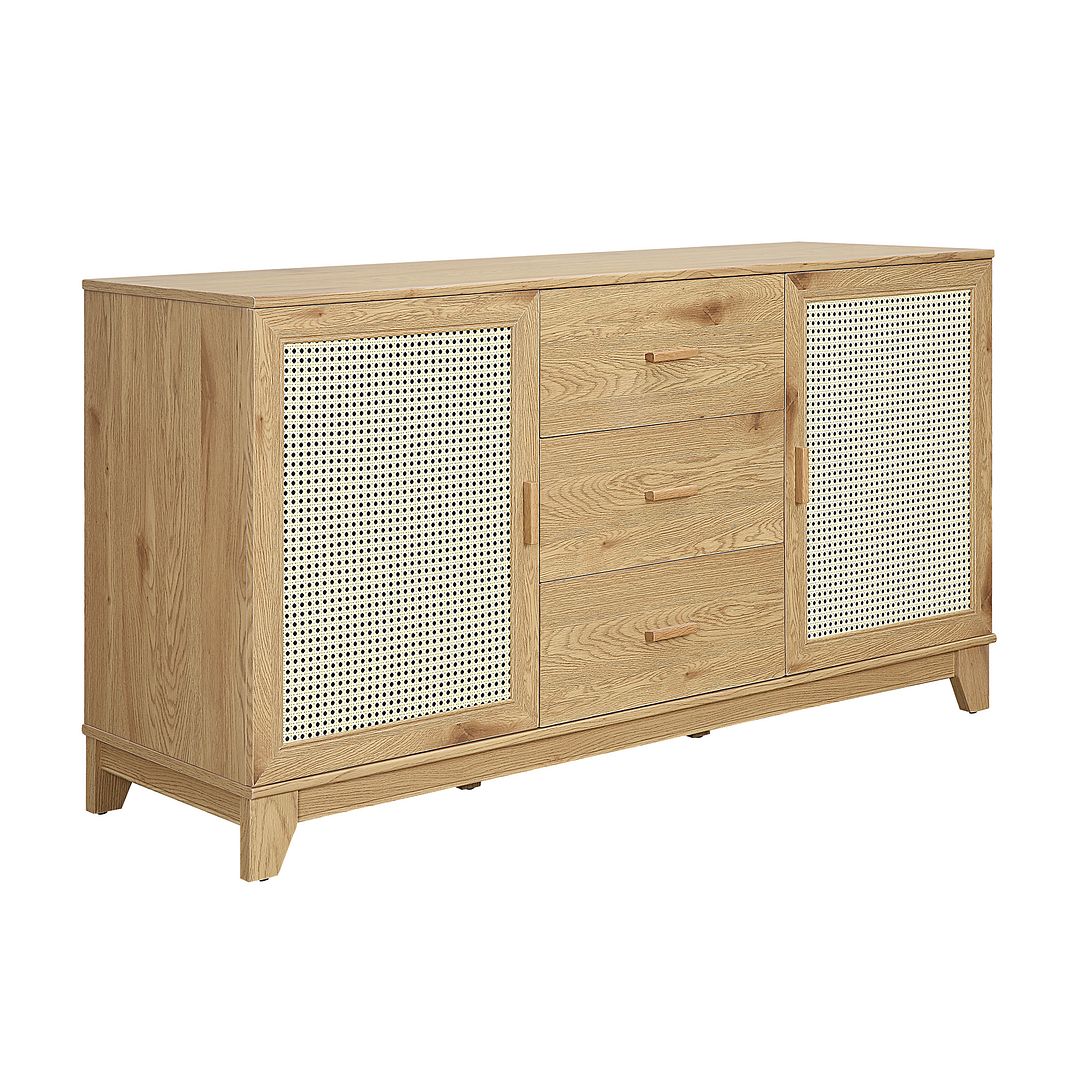 Manhattan Comfort Sheridan 59.05 Modern Cane Sideboard with Adjustable Shelves in Nature