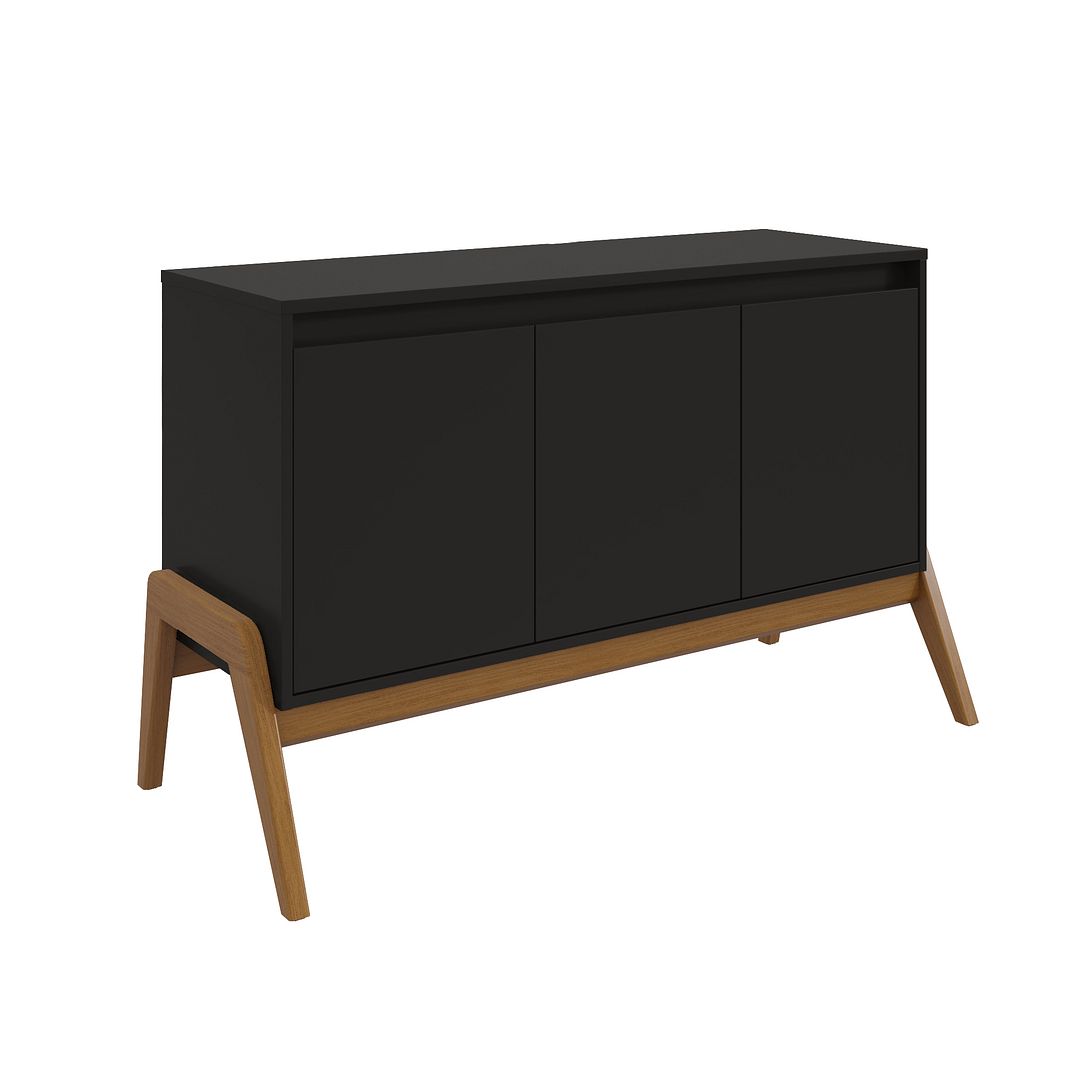 Manhattan Comfort Mid-Century Modern Gales 48.50 Sideboard with Solid Wood Legs in Matte Black