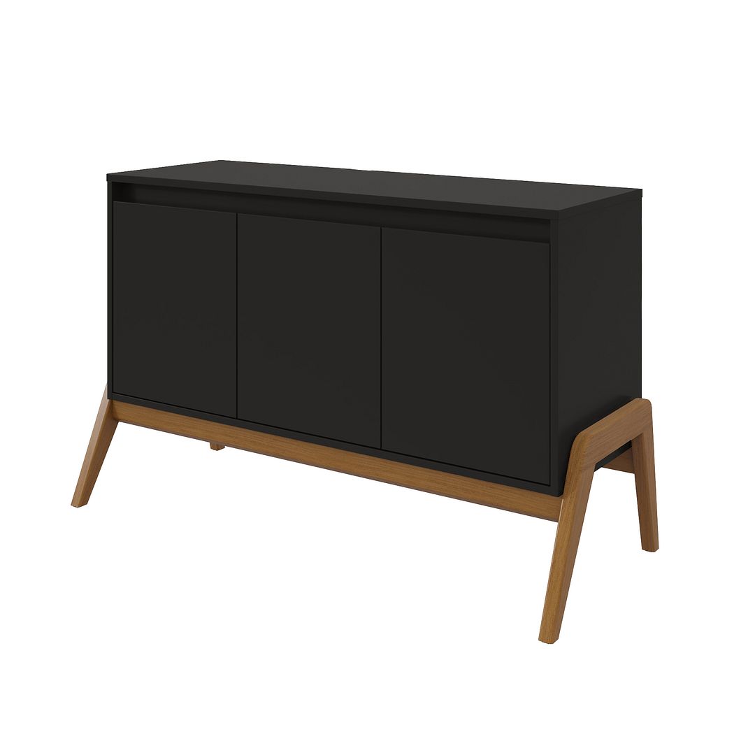 Manhattan Comfort Mid-Century Modern Gales 48.50 Sideboard with Solid Wood Legs in Matte Black