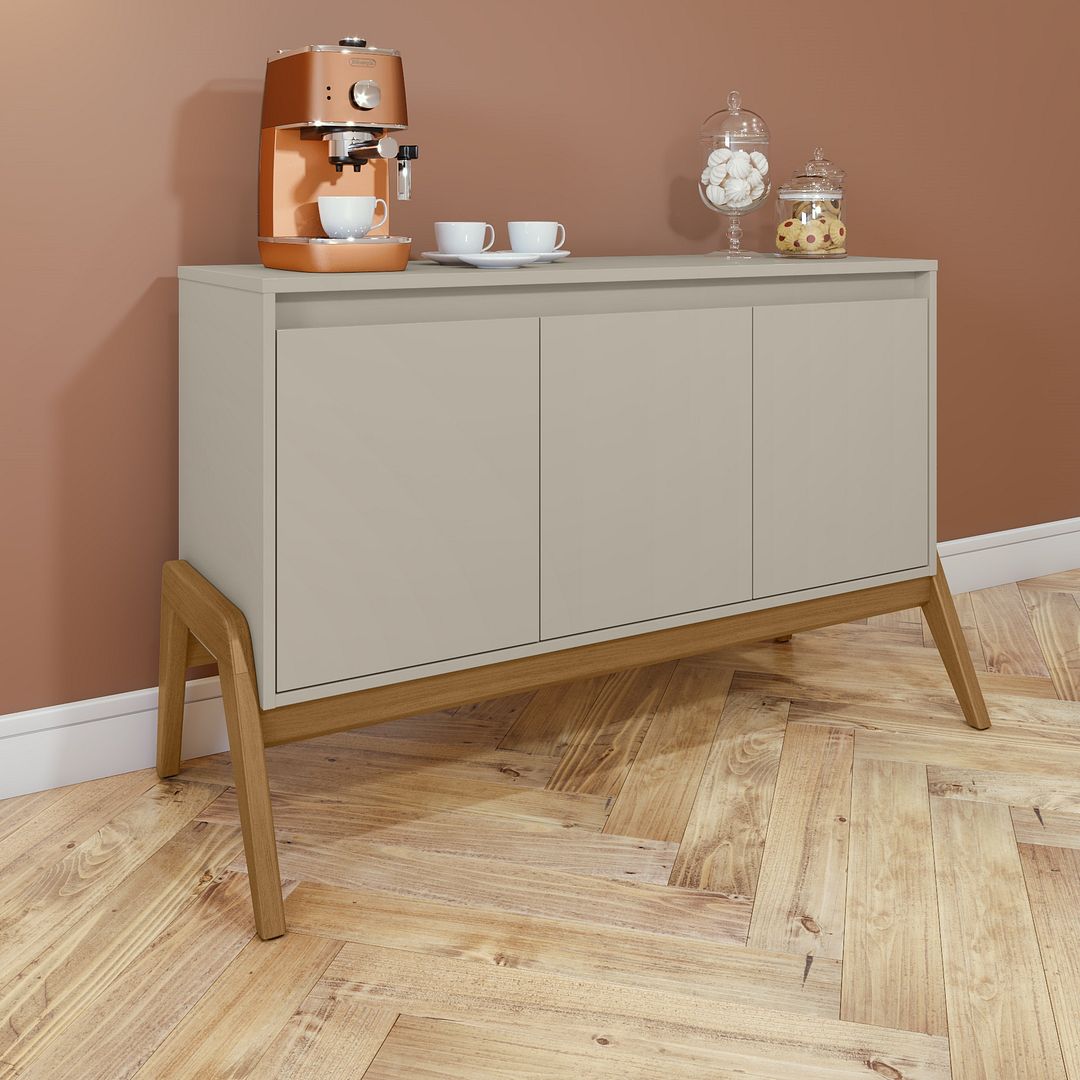 Manhattan Comfort Mid-Century Modern Gales 48.50 Sideboard with Solid Wood Legs in Greige