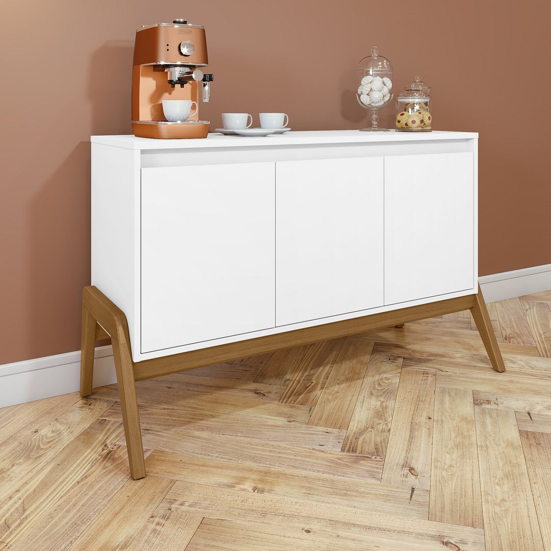 Manhattan Comfort Mid-Century Modern Gales 48.50 Sideboard with Solid Wood Legs in Matte White