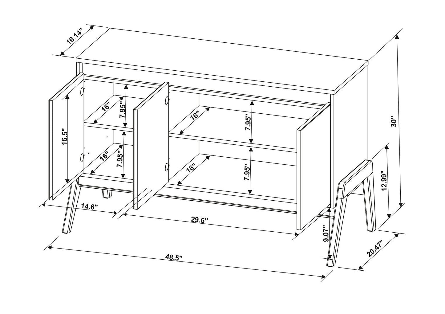 Manhattan Comfort Mid-Century Modern Gales 48.50 Sideboard with Solid Wood Legs in Matte White