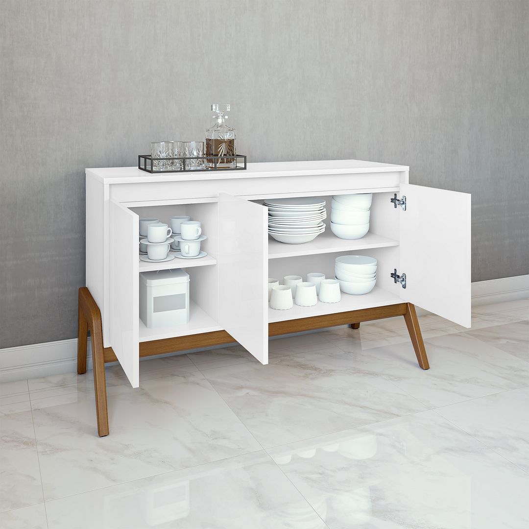 Manhattan Comfort Mid-Century Modern Gales 48.50 Sideboard with Solid Wood Legs in Matte White