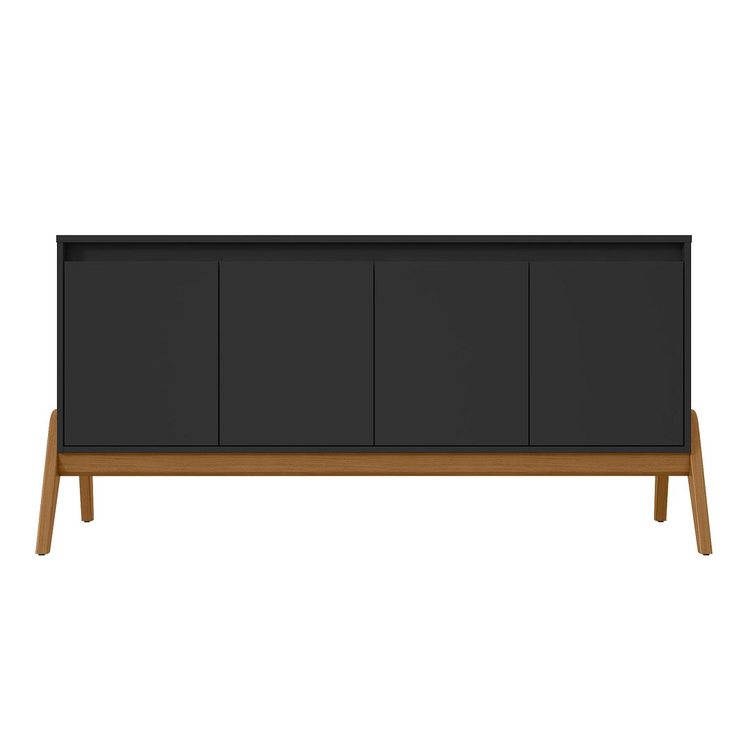 Manhattan Comfort Mid-Century Modern Gales 63.32 Sideboard with Solid Wood Legs in Matte Black