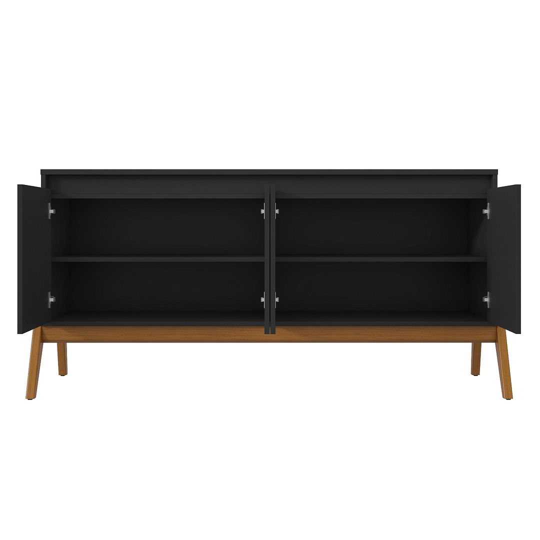 Manhattan Comfort Mid-Century Modern Gales 63.32 Sideboard with Solid Wood Legs in Matte Black