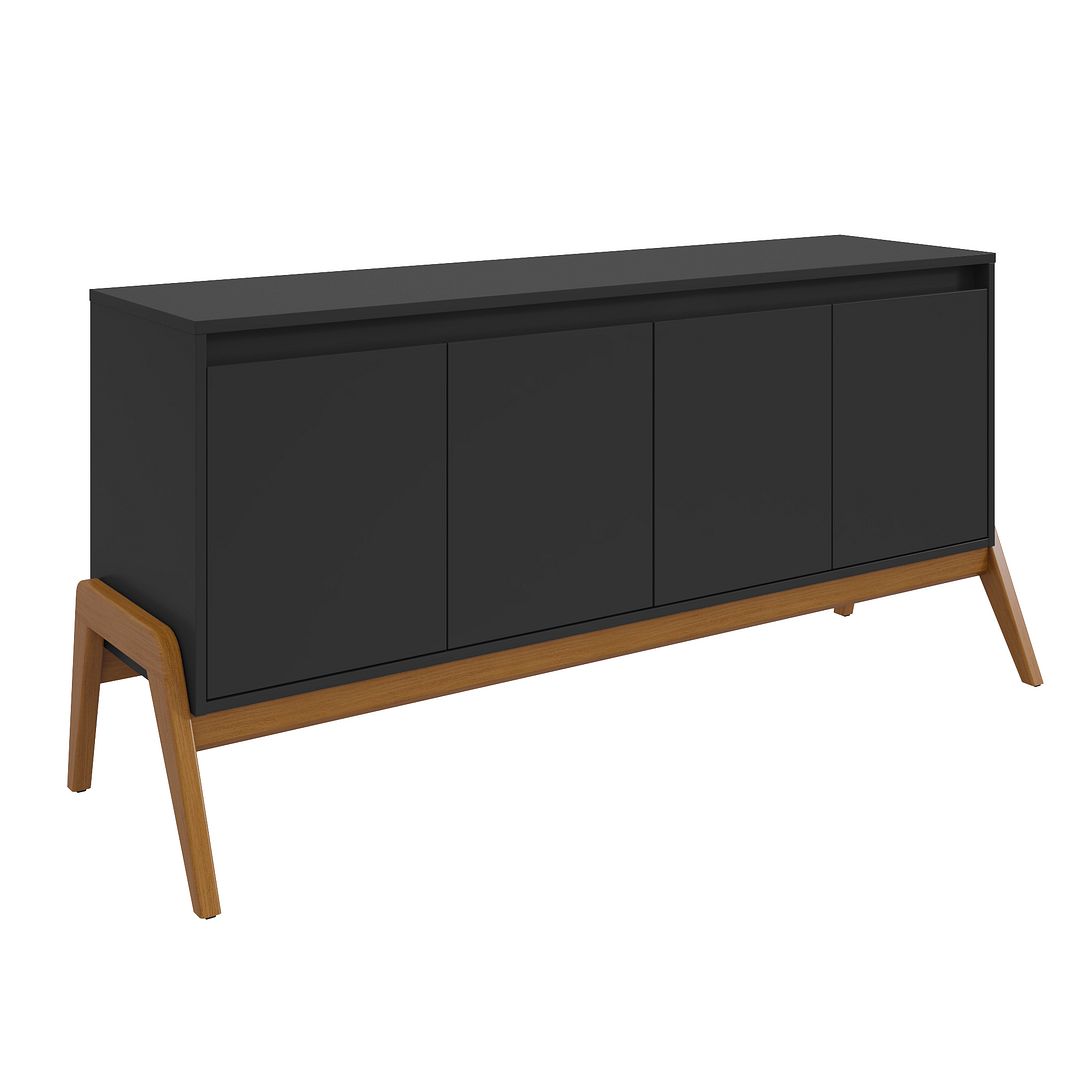 Manhattan Comfort Mid-Century Modern Gales 63.32 Sideboard with Solid Wood Legs in Matte Black