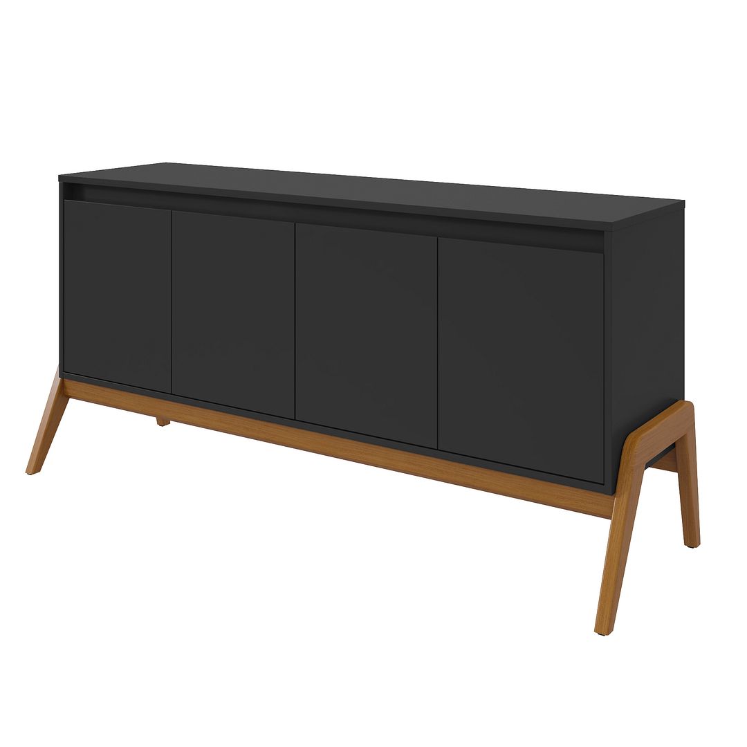 Manhattan Comfort Mid-Century Modern Gales 63.32 Sideboard with Solid Wood Legs in Matte Black