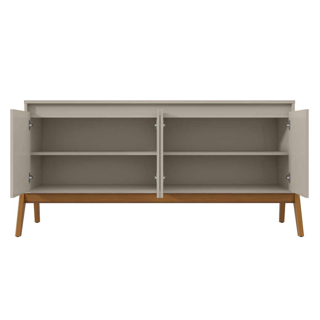 Manhattan Comfort Mid-Century Modern Gales 63.32 Sideboard with Solid Wood Legs in Greige