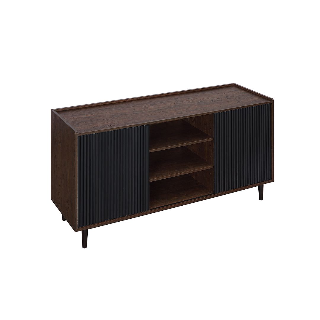 Manhattan Comfort Duane 59.05 Modern Ribbed Sideboard with Adjustable Shelves in Dark Brown and Black