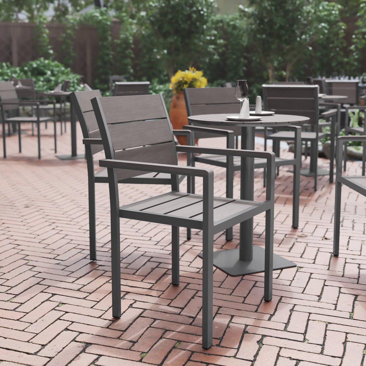 Modern Commercial Grade Patio Chair with Arms