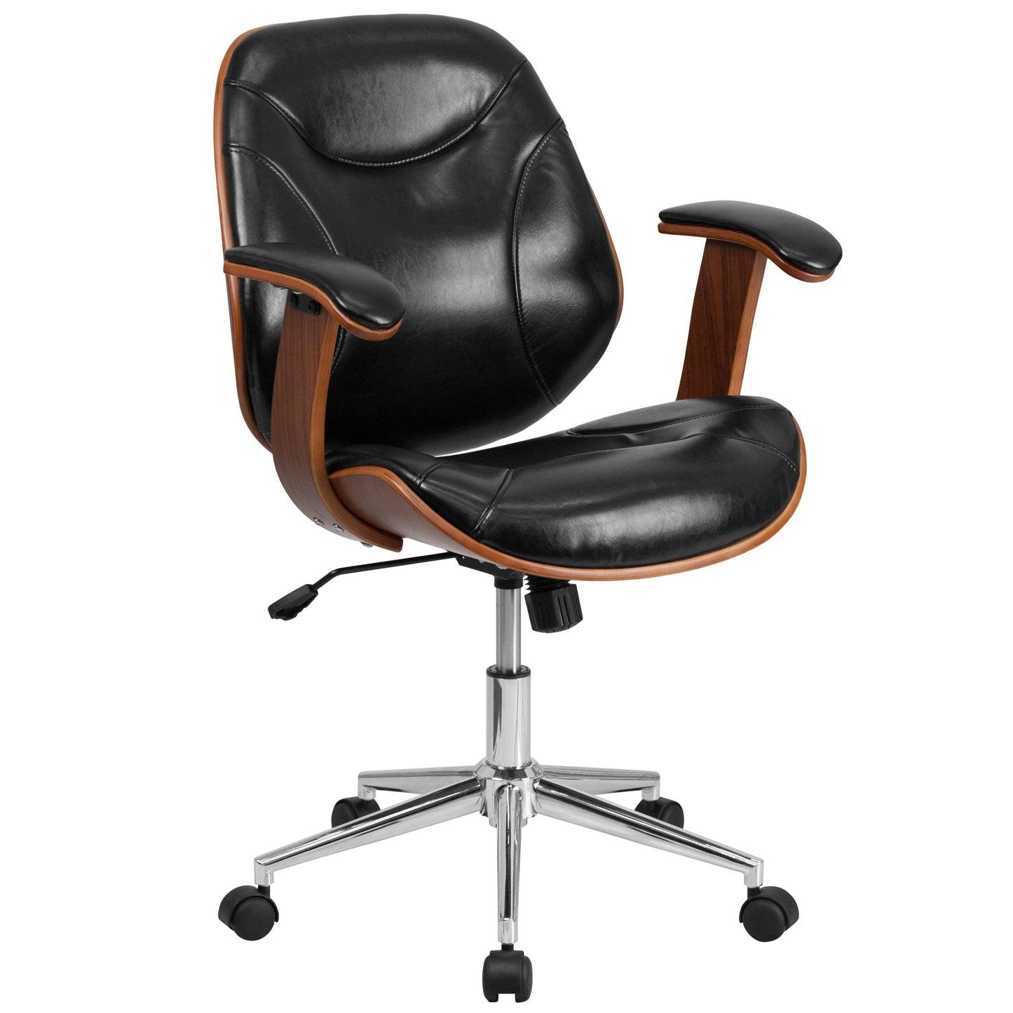 Black Mid-Back Leather Chair SD-SDM-2235-5-BK-GG