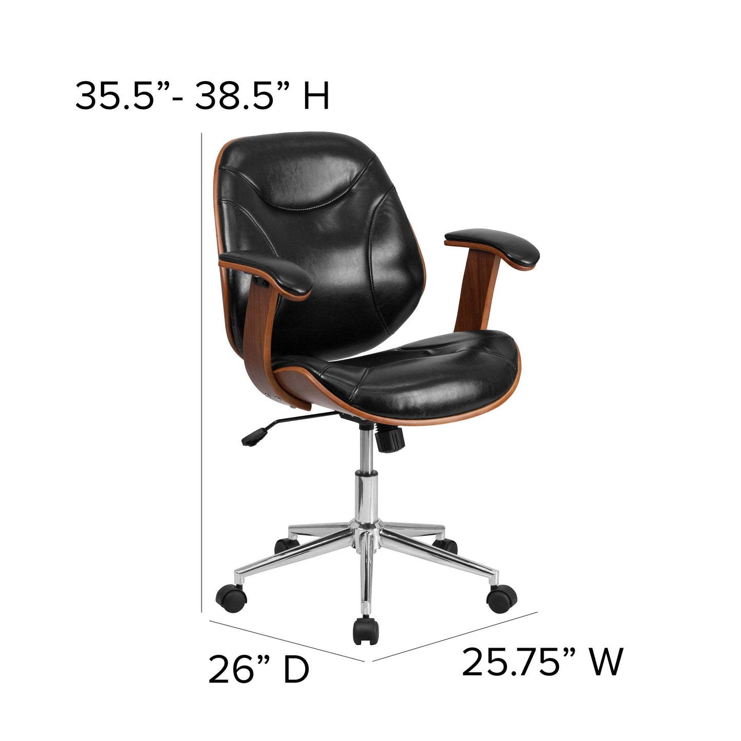 Black Mid-Back Leather Chair SD-SDM-2235-5-BK-GG