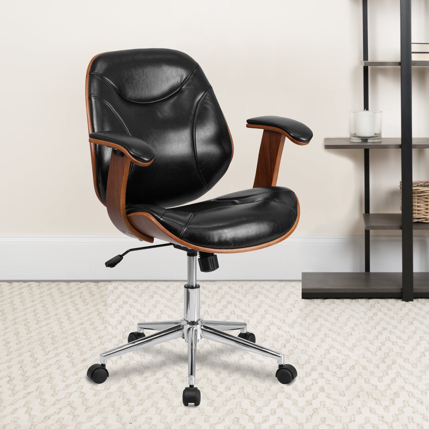 Black Mid-Back Leather Chair SD-SDM-2235-5-BK-GG