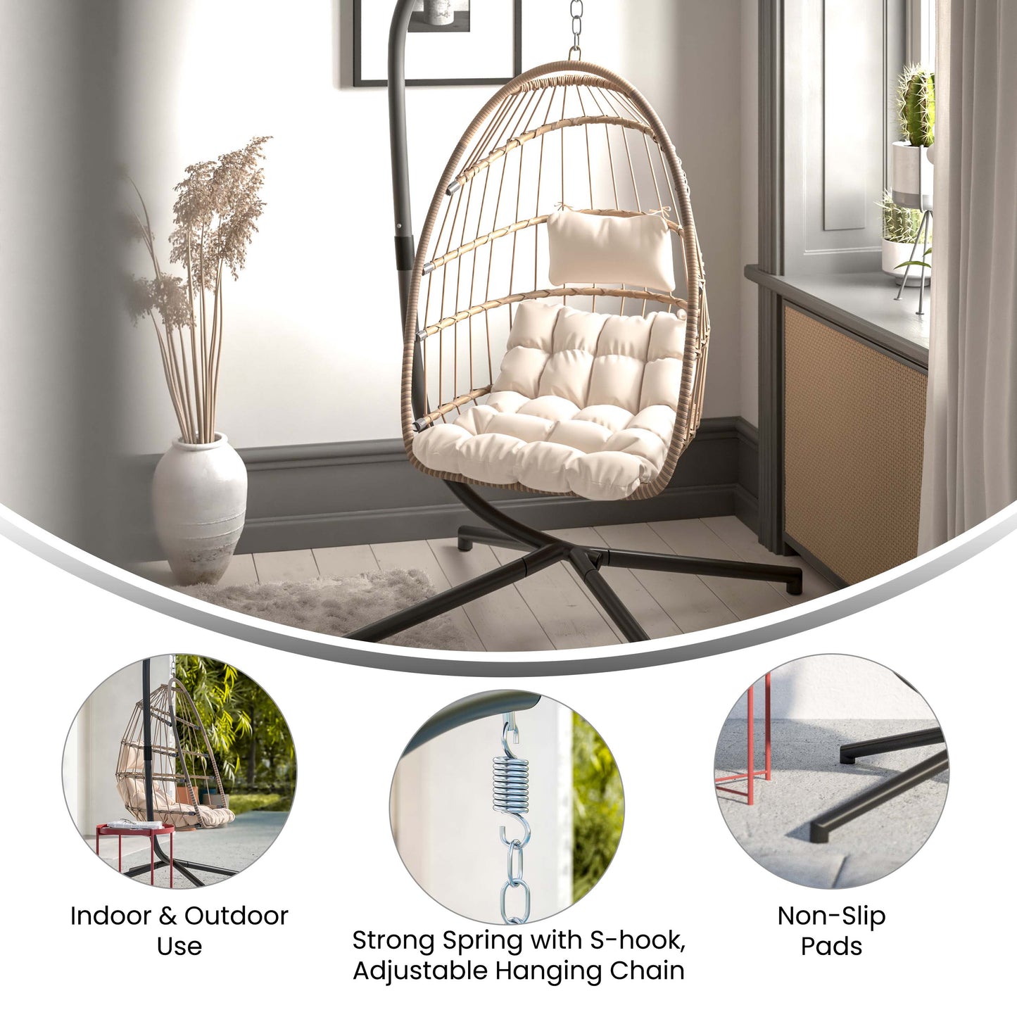 Natural Hanging Chair & Stand SDA-AD608001-NAT-GG