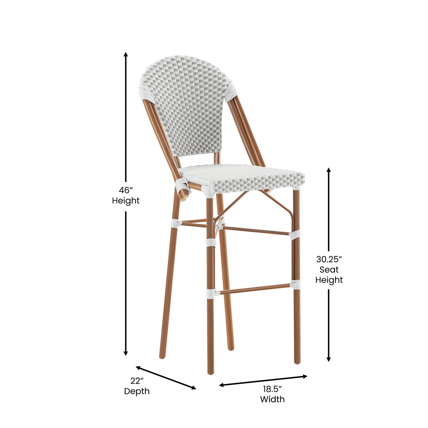 30" White/Gray French Stool SDA-AD642001-F-BS-WHGY-NAT-GG