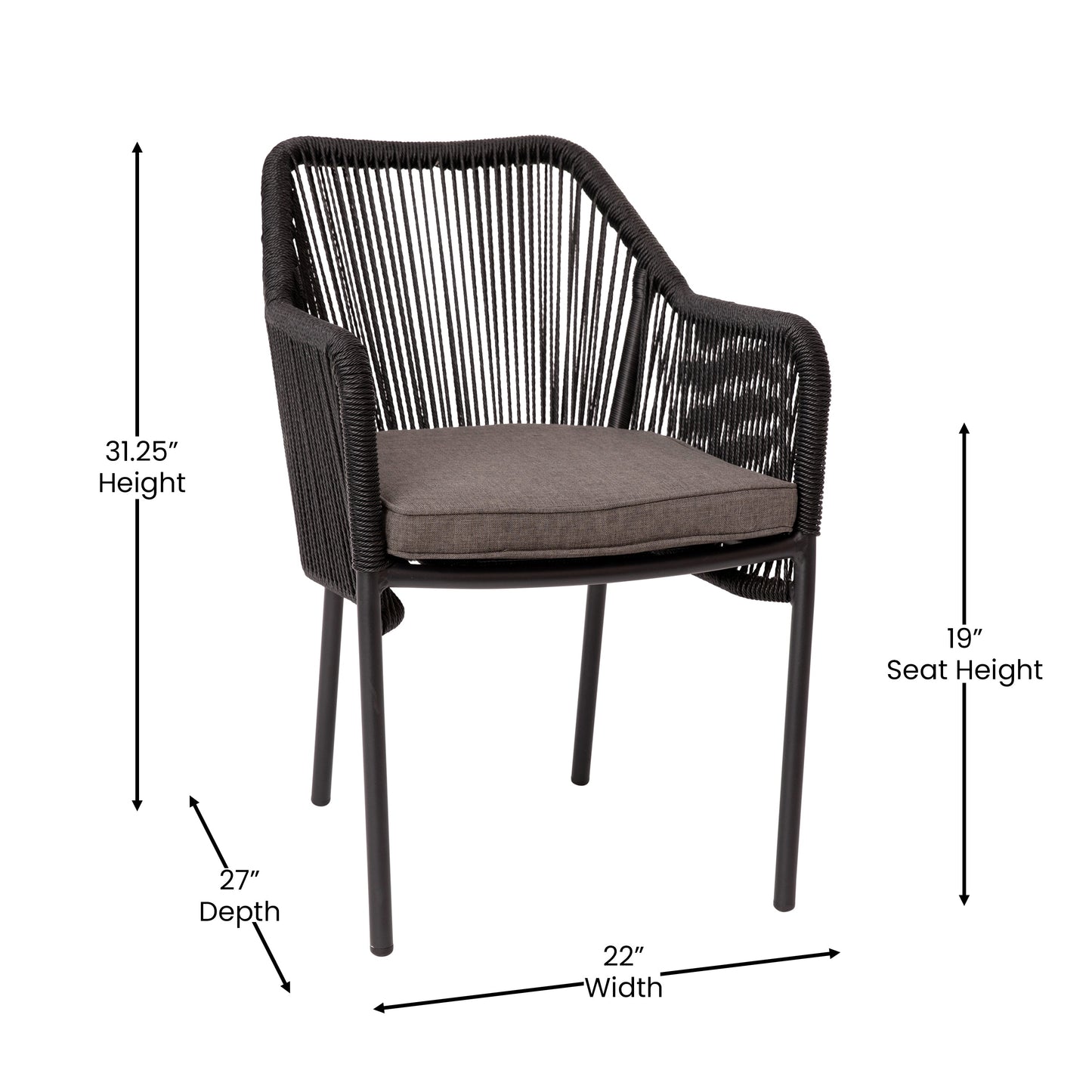 Set of 2 All-Weather Club Chairs with Arms - Stacks up to 6 Chairs High