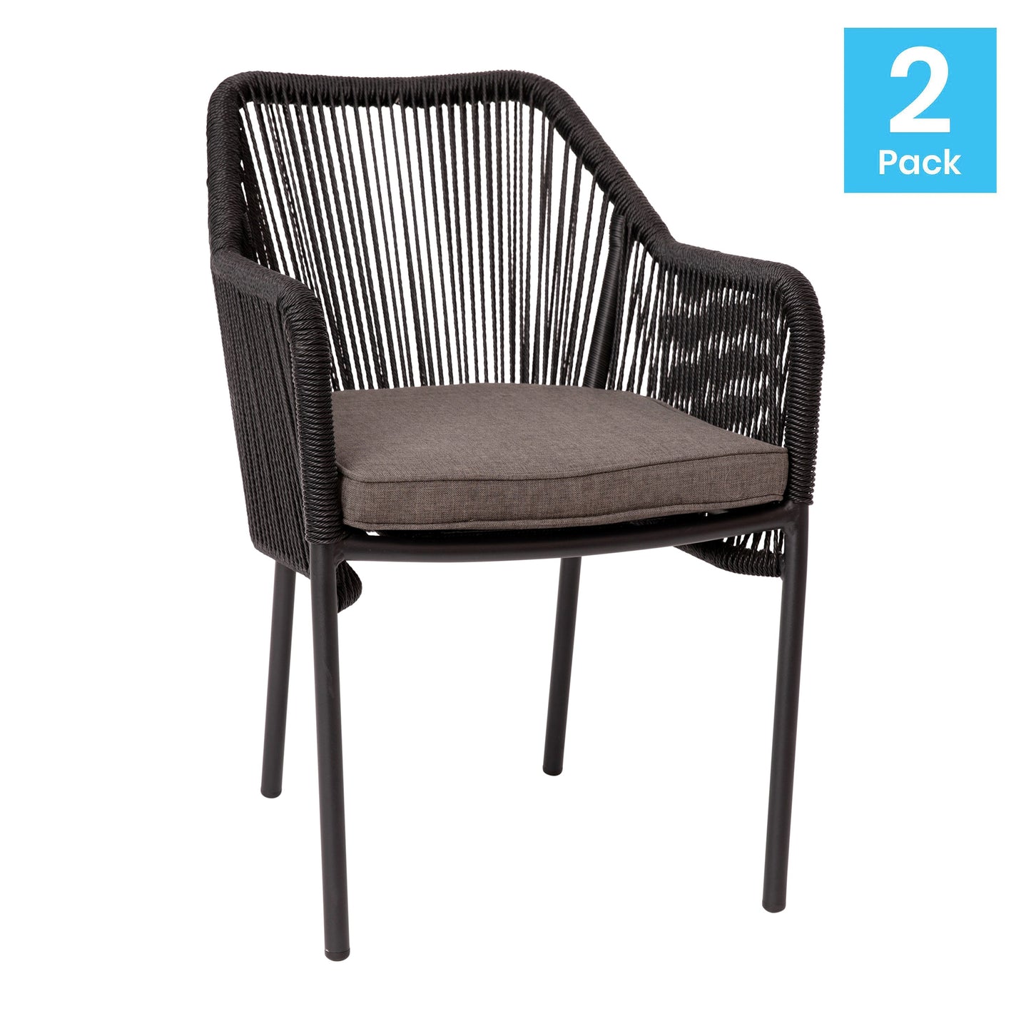 Set of 2 All-Weather Club Chairs with Arms - Stacks up to 6 Chairs High