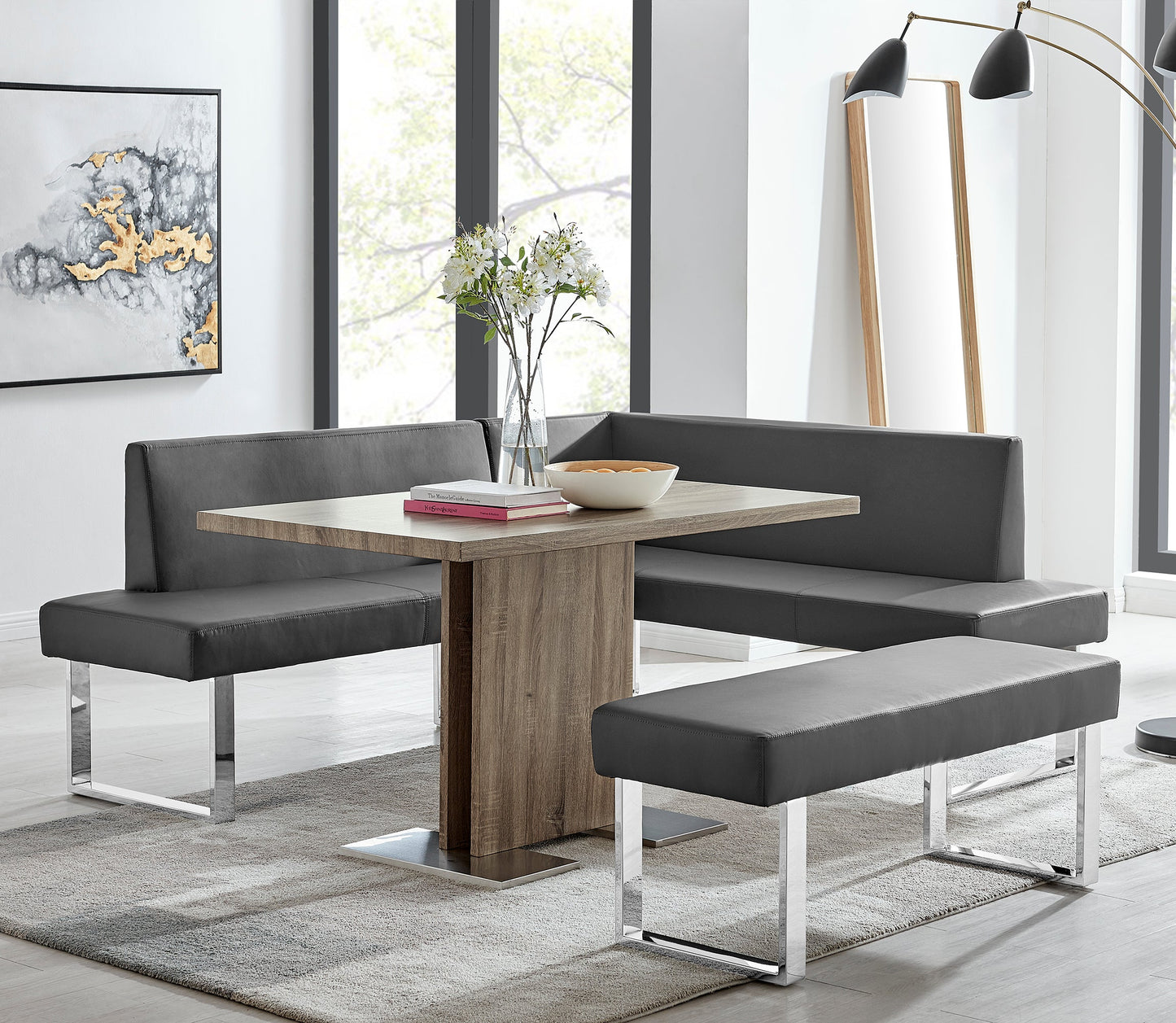 Zenith and Amanda 3 Piece Gray Rectangular Dining Set