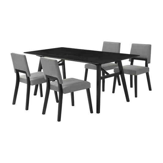 Channell 5 Piece Black Wood Dining Table Set with Charcoal Fabric