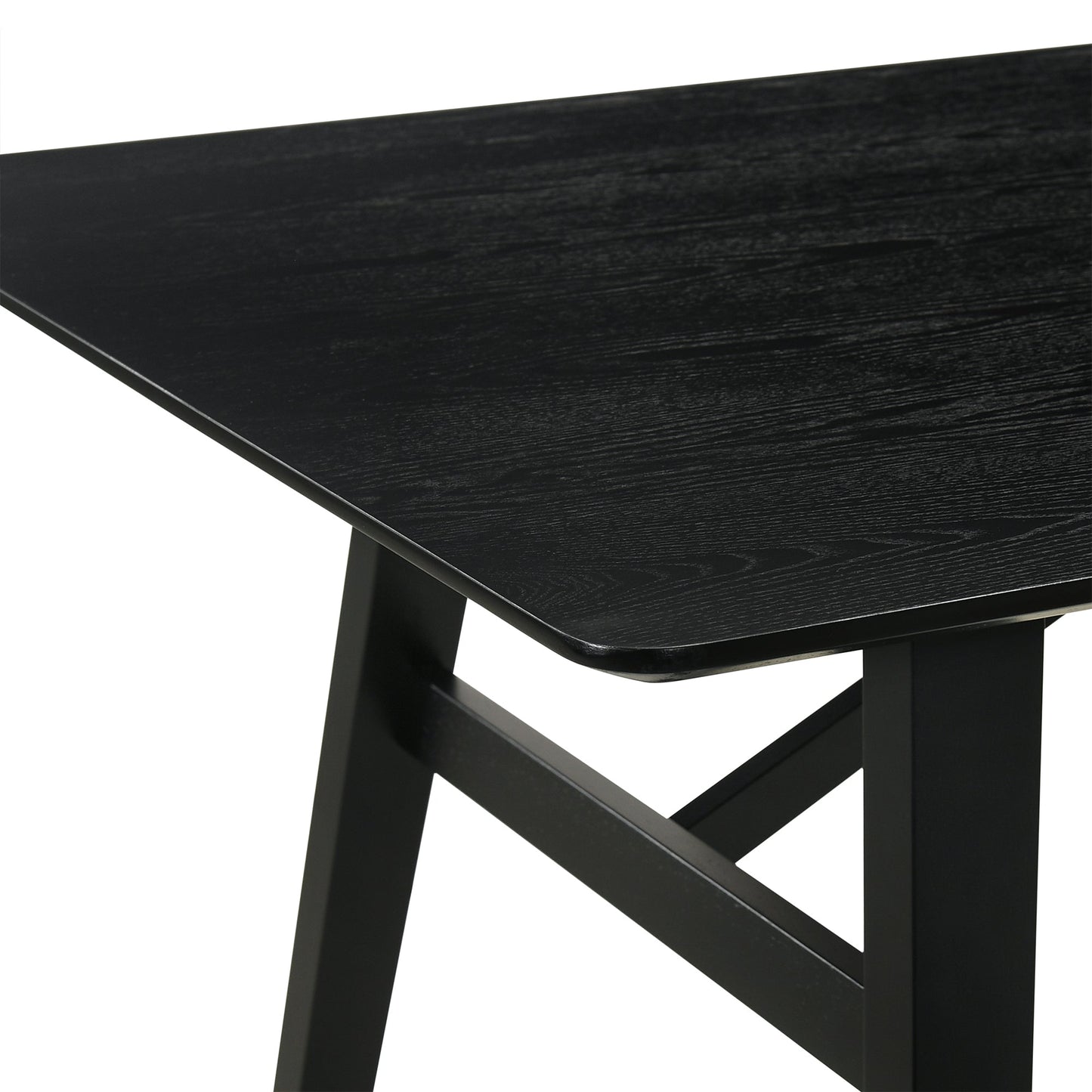 Channell 5 Piece Black Wood Dining Table Set with Benches in Charcoal Fabric