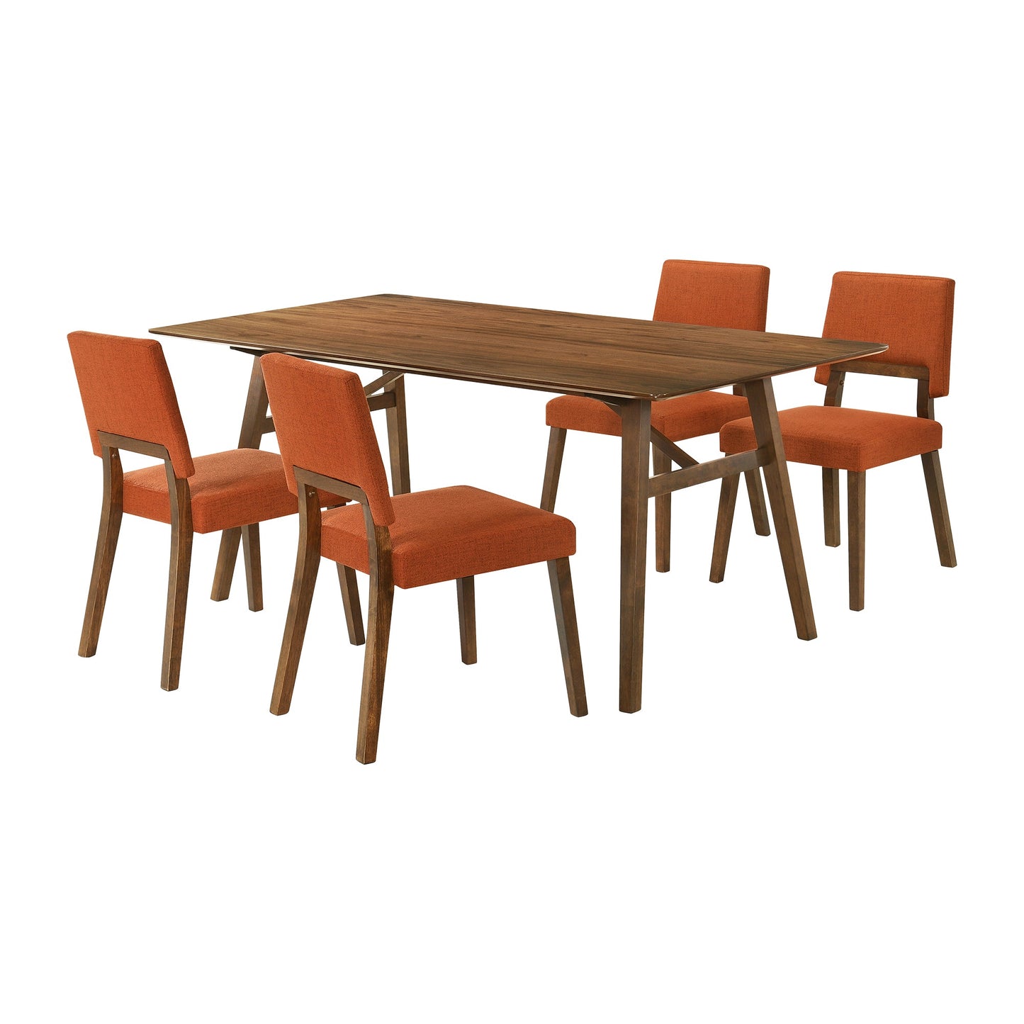 Channell 5 Piece Walnut Wood Dining Table Set with Orange Fabric