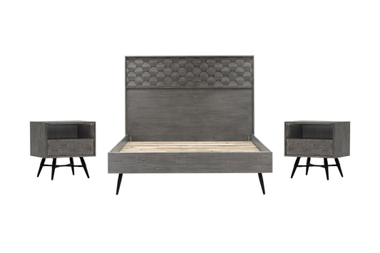 Makena 3 Piece Queen Bedroom Set in Gray Acacia Wood