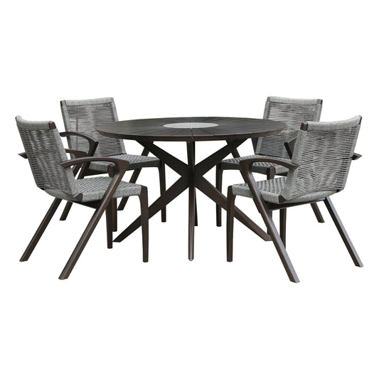 Oasis and Brielle Outdoor 5 Piece Dark Eucalyptus and Concrete Dining Set