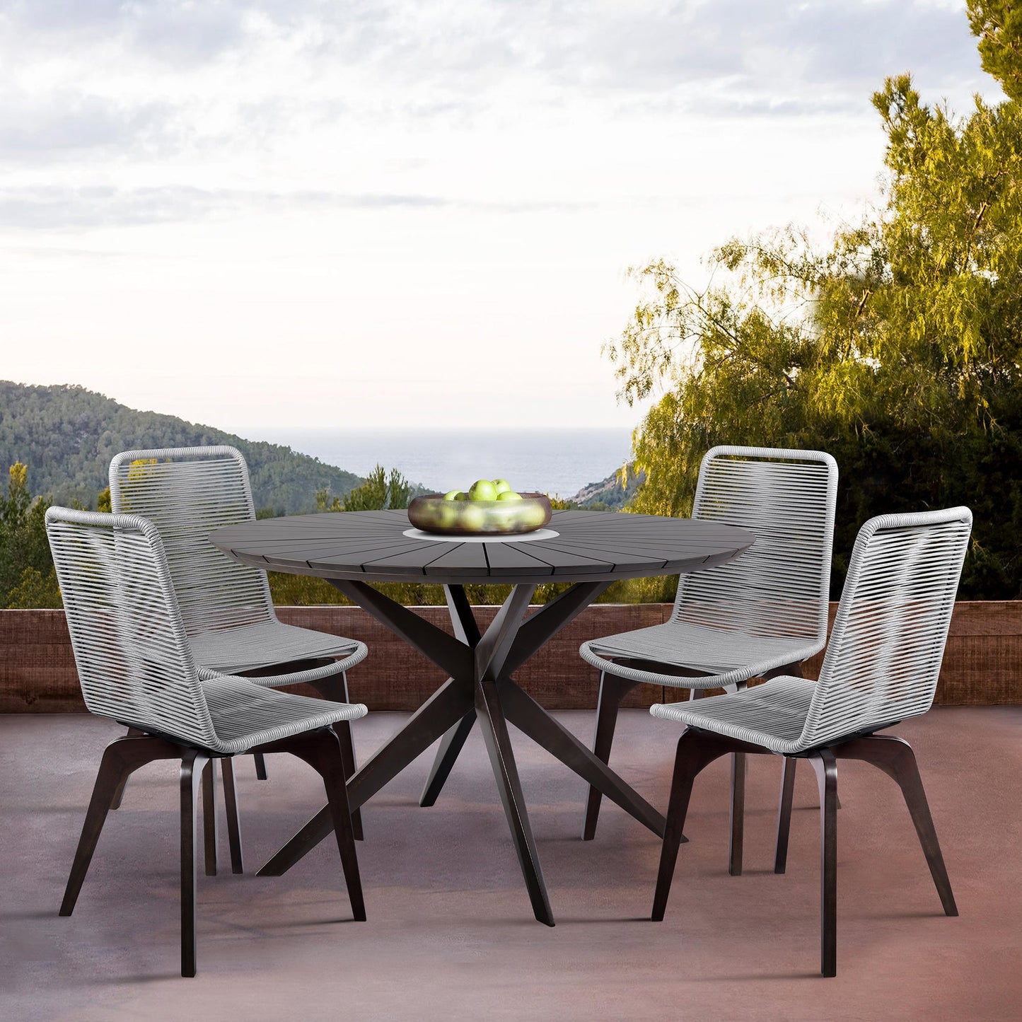 Oasis and Island Outdoor 5 Piece Dark Eucalyptus and Concrete Dining Set