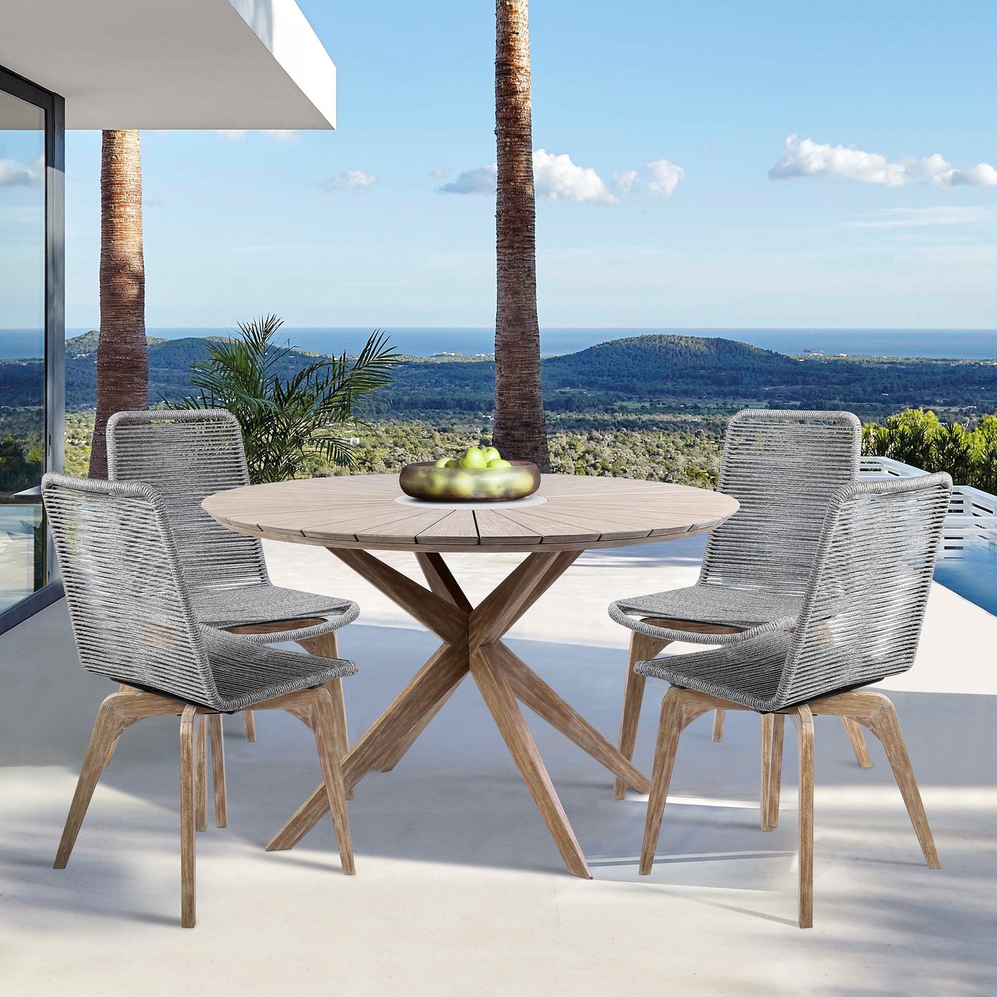 Oasis and Island Outdoor 5 Piece Light Eucalyptus and Concrete Dining Set