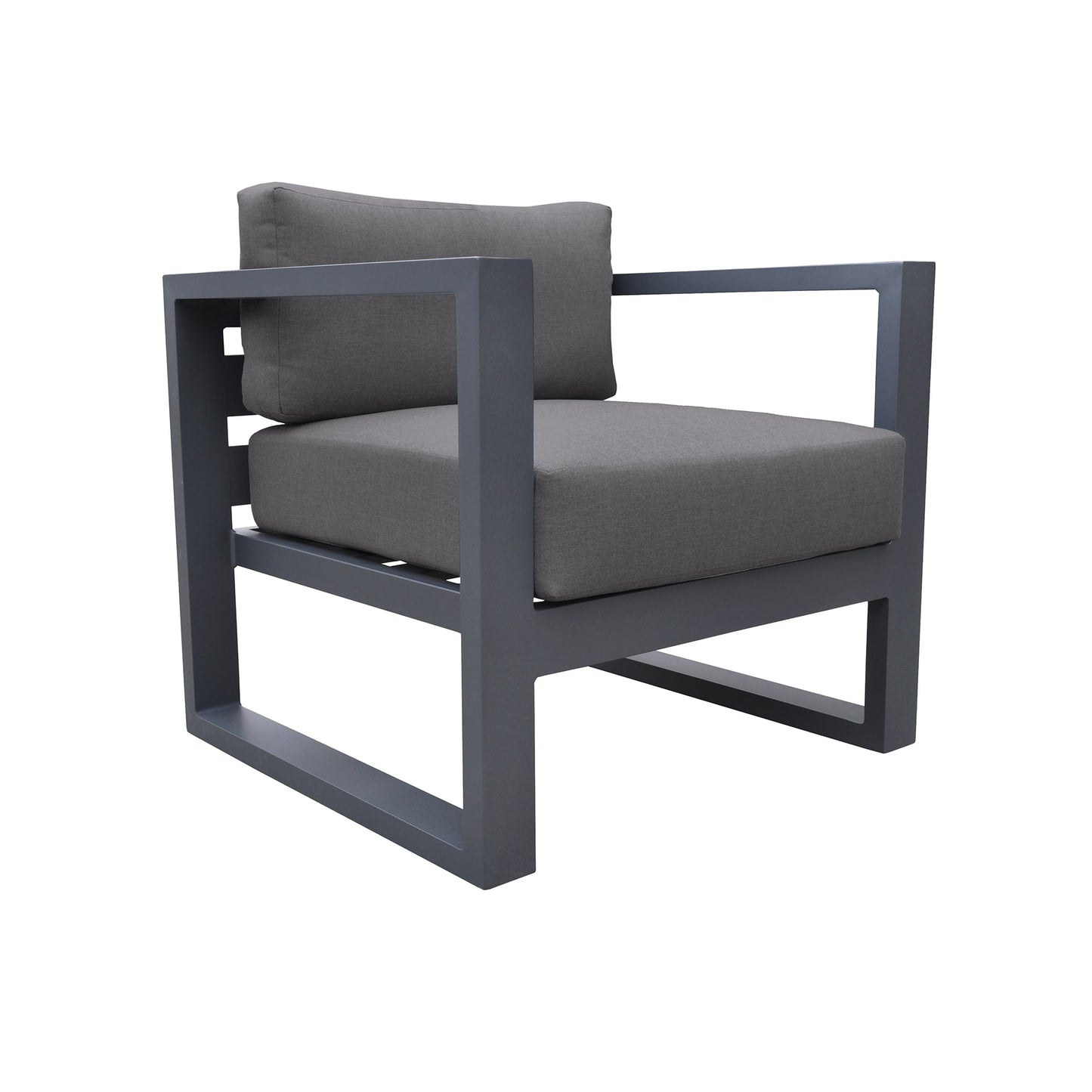 Aelani Outdoor 4 piece Set in Dark Gray Finish and Charcoal Cushions