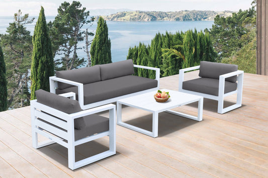 Aelani Outdoor 4 piece Set in White Finish and Charcoal Cushions