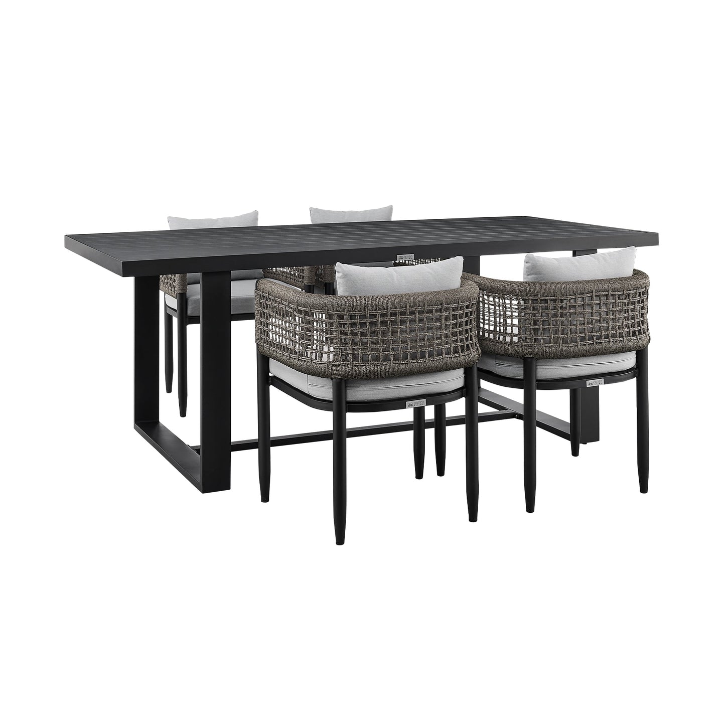 Alegria Outdoor Patio 5-Piece Dining Table Set in Aluminum with Gray Rope and Cushions