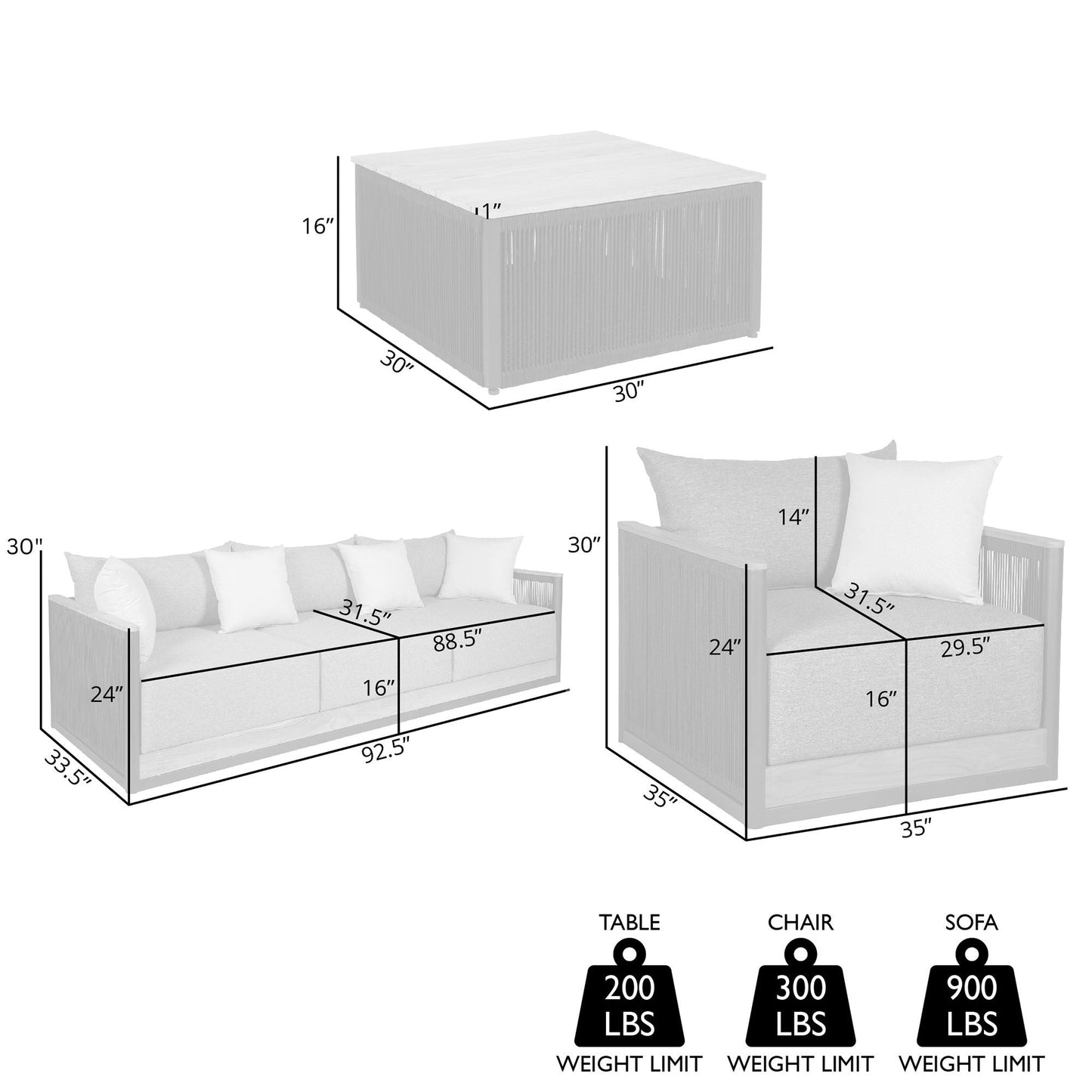 Artesia Outdoor Patio 4 Piece Conversation Set in Teak Wood and Black Rope with Dark Gray Olefin Cushions