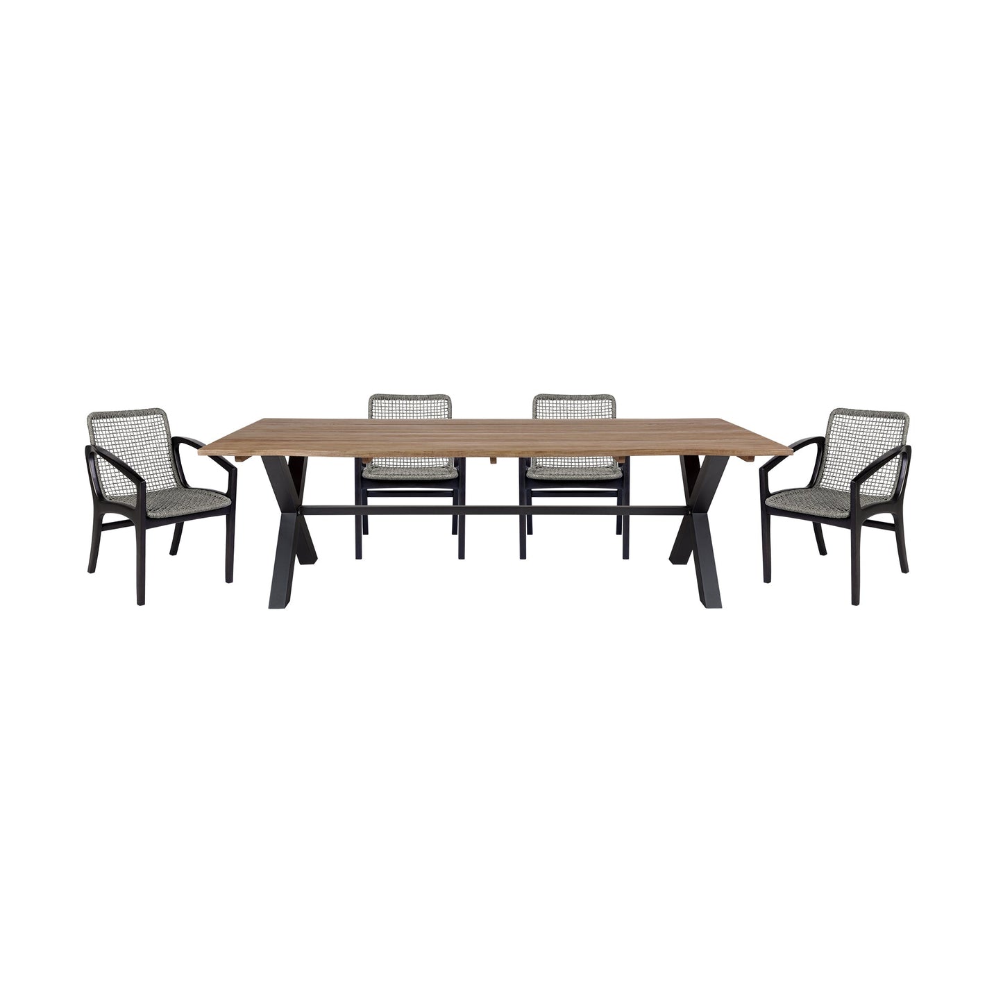 Glendora Beckham Outdoor Patio 5 Piece Live Edge Dining Set in Eucalyptus Wood and Gray Rope