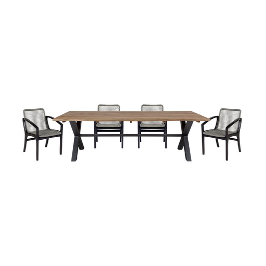 Glendora Beckham Outdoor Patio 5 Piece Live Edge Dining Set in Eucalyptus Wood and Gray Rope