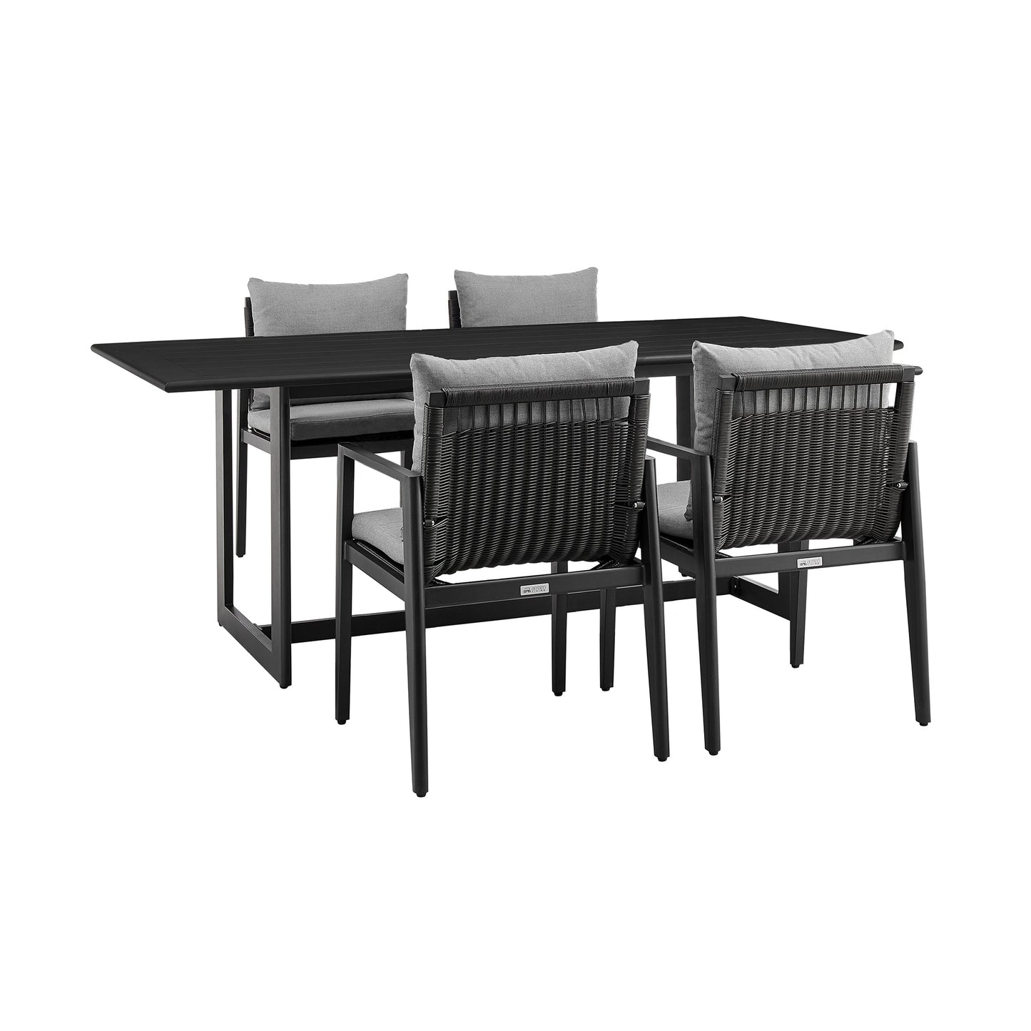 Cayman Outdoor Patio 5-Piece Dining Table Set in Aluminum with Gray Cushions