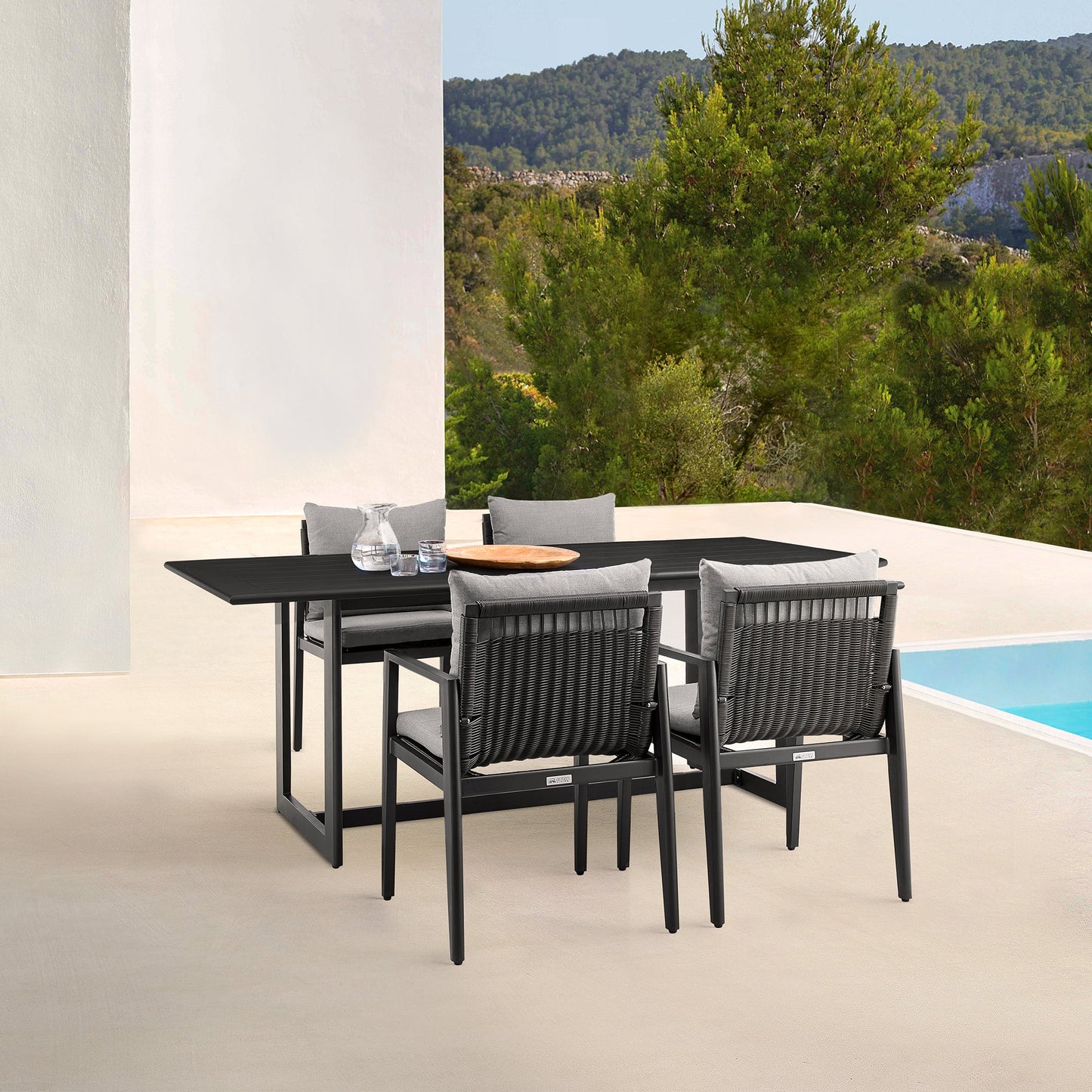 Cayman Outdoor Patio 5-Piece Dining Table Set in Aluminum with Gray Cushions