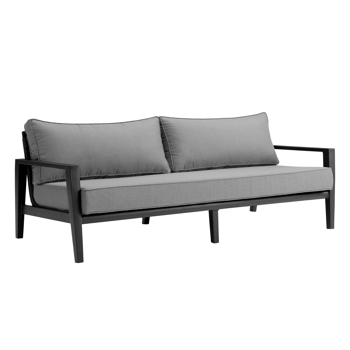 Cayman 4 Piece Black Aluminum Outdoor Seating Set with Dark Gray Cushions