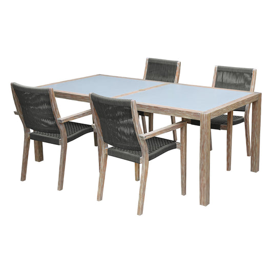 Sienna and Madsen 5 Piece Outdoor Eucalyptus Dining Set with Gray Teak Finish