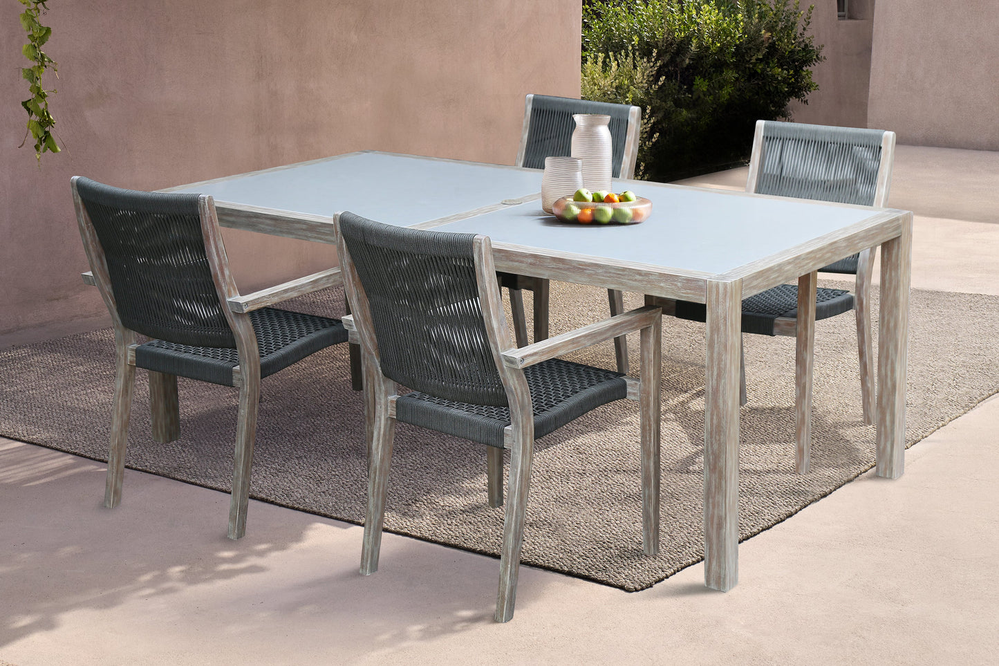 Sienna and Madsen 5 Piece Outdoor Eucalyptus Dining Set with Gray Teak Finish